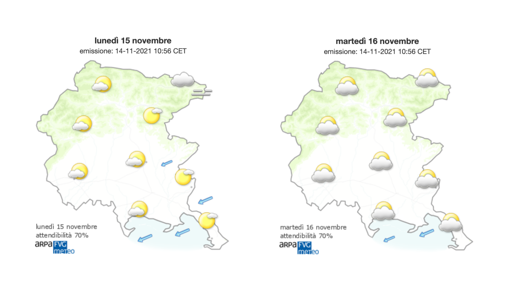 Immagine per Meteo, cielo variabile sul Fvg con sole sul Goriziano